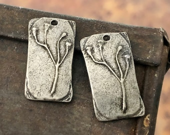 Floral Charms, Aged, Minimalist, Handcrafted Jewelry Making Supplies, Artisan, Handmade Pewter Charms, Antiqued, Botanical