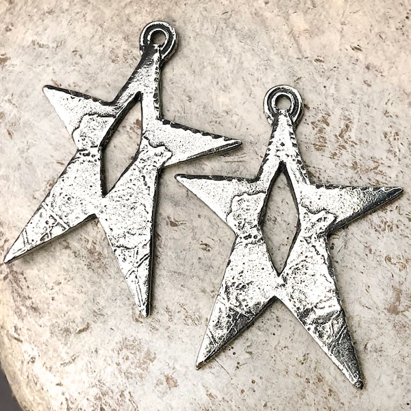 Star Charms, Polished, 30mm, Artisan Handcrafted Handmade Jewelry Making Components for Earrings, DIY Jewellery 367-CP