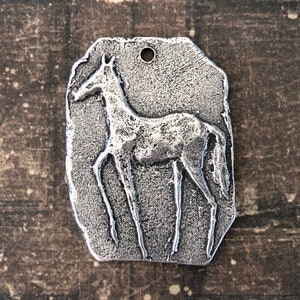Horse Pendant, Aged Finish, Handcrafted Equestrian Artisan Handmade Jewelry Making Component for Necklaces, Mens, Womens, Pewter, 18-PD