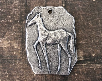 Horse Pendant, Aged Finish, Handcrafted Equestrian Artisan Handmade Jewelry Making Component for Necklaces, Mens, Womens, Pewter, 18-PD