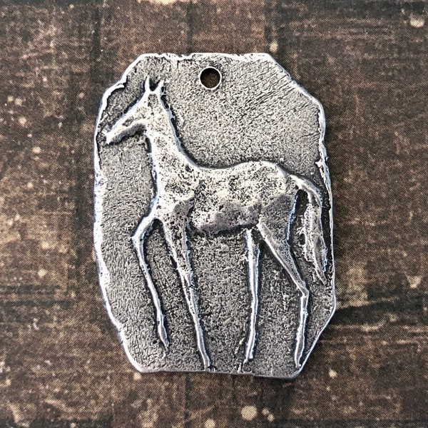 Horse Pendant, Aged Finish, Handcrafted Equestrian Artisan Handmade Jewelry Making Component for Necklaces, Mens, Womens, Pewter, 18-PD