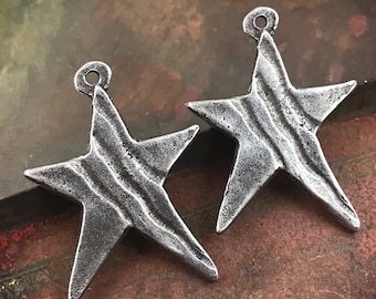 Star Charms, 29mm, Celestial, Handmade Earring Components, Handcrafted Jewelry Making Supplies, Pewter Charms 188-CD