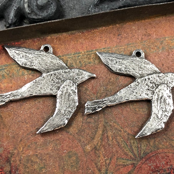 Hand Crafted Flying Bird Charms for Earrings and Necklaces, Artisan Made Handmade DIY Jewelry Components for Crafters, Pewter Metal - 400-CD