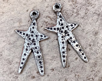 Crafted Star Charms, Handcrafted Handmade Artisan Jewelry Making Components, DIY Crafting Supplies, Handcast Pewter Metal 169-CP