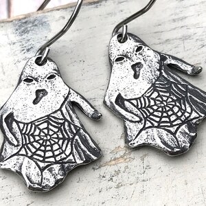 Ghost Earrings, Handcrafted Artisan Handmade Dangle Earrings, 1.4" Length, Pewter Metal, Drop Earrings