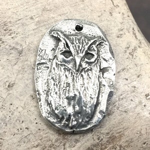 Owl Pendant, Handcrafted Artisan Jewelry Design, Handmade Animal Jewellery Making Components, for Necklaces, Handcast Pewter, DIY - No. 8-PP