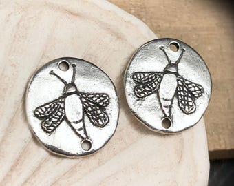 Bee Connectors, Polished Finish, Charms, Artisan Handcrafted Jewelry Making Components, DIY Crafting Charms, Handcast Pewter, Handcast
