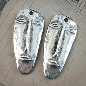 Primitive Face Charms,  Polished, Handmade Jewelry Components, Handcrafted Artisan Made DIY Crafts, Hand Cast Pewter Metal