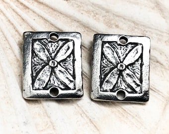 Flower Connectors, Polished Finish, Charms, Artisan Handcrafted Jewelry Making Components, DIY Crafting Charms, Handcast Pewter, Handcast