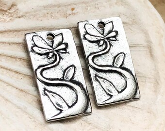 Flower Charms, Polished Finish, Artisan Handcrafted Jewelry Making Components, DIY Crafting Charms, Handcast Pewter, Handcast
