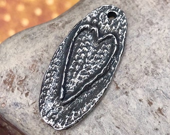 Hammered Heart Pendant, Artisan Crafted Handmade DIY Jewelry Making Components for Necklaces, Unique Piece, Cast Pewter Metal - 266-PP