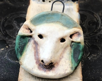OOAK Ceramic Goat Pendant, 35mm tall, Satin/Matte Finish, Glazed Ceramic, Handmade, Artisan, One of a Kind