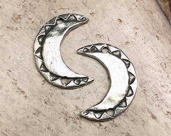 Crescent Moon Connectors, Polished Finish, Facing Charms, Artisan Handcrafted Jewelry Making Components, Crafts, Handcast Pewter, Handcast