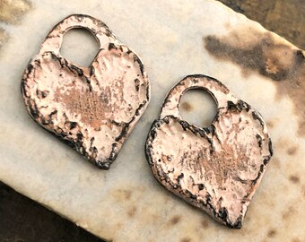 OOAK Heart Charms, 20.5mm tall, Light Peach, Handpainted, Handmade Jewelry Supplies, Artisan, Unique Jewelry Components for Earrings, Pewter