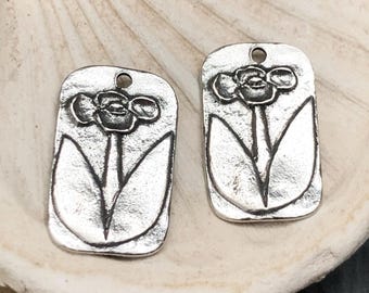 Flower Charms, Polished Finish, Artisan Handcrafted Jewelry Making Components, DIY Crafting Charms, Handcast Pewter, Handcast