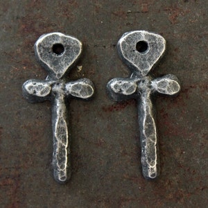 Tiny Cross Charms, Aged Finish, 22mm, Artisan Handcrafted Handmade Jewelry Making Components 825-CD image 1