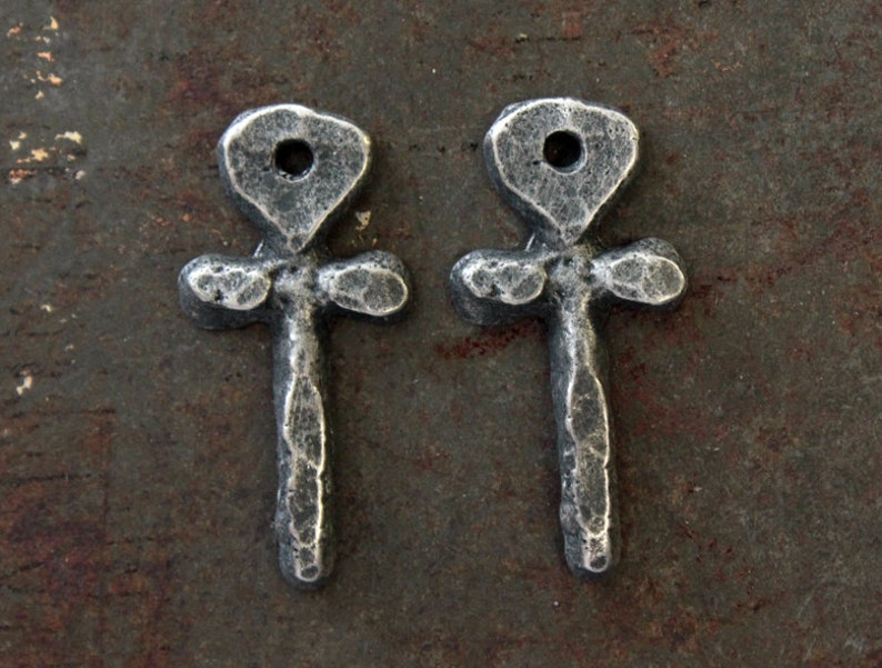 Tiny Cross Charms, Aged Finish, 22mm, Artisan Handcrafted Handmade Jewelry Making Components 825-CD image 1