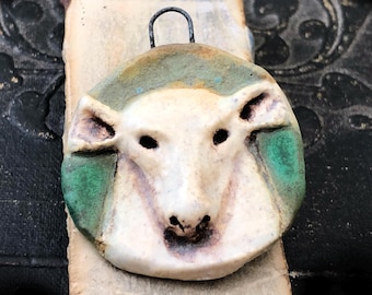OOAK Ceramic Goat Pendant, 36mm tall, Satin/Matte Finish, Glazed Ceramic, Handmade, Artisan, One of a Kind