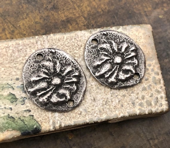 Flower Connectors, Aged Finish, Charms, Handcrafted Jewelry Making Components, DIY Crafting, Handcast Pewter, Artisan Design