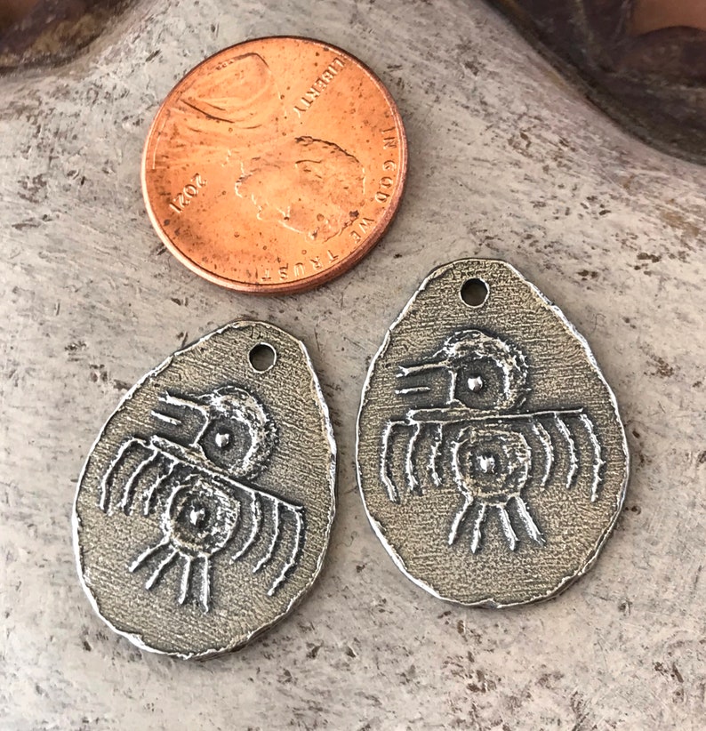 Handmade Aztec Jewelry Charms, Polished Finish, 23.5mm, Organic, Handcrafted, Artisan Handcast Components, DIY Craft 395-CP image 2