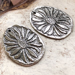 Flower Charms, Polished, 23mm, Artisan Handcrafted Handmade Jewelry Making Components for Earrings, DIY Handcast Jewellery 404-CP