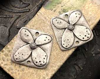 Flower Connectors, Aged Finish, Charms, Metal, Handmade Jewelry Charms, Pewter Components, Handmade Crafting Jewelry Supplies, Artisan, DIY