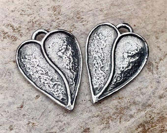 Heart Charms, Handcrafted Polished Jewelry Making Components, DIY Crafting Charms, Handcast Pewter, 204-CP