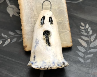 Halloween OOAK Ceramic Ghost Pendant, 38mm tall, Matte Finish, Glazed Ceramic, Handmade, Artisan, One of a Kind