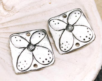 Flower Connectors, Polished Finish, Charms, Artisan Handcrafted Jewelry Making Components, DIY Crafting Charms, Handcast Pewter, Handcast
