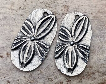 Flower Connector Charms, 27mm tall, Handcrafted Jewelry Making Components, DIY Crafting Charms, Hand Cast Pewter, 190-CP