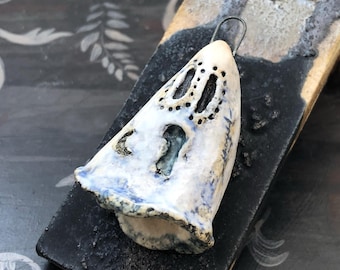 Halloween OOAK Ceramic Ghost Pendant, 41mm tall, Satin Finish, Glazed Ceramic, Handmade, Artisan, One of a Kind