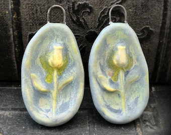 OOAK Ceramic Flower Charms, 35mm Tall, Satin Finish, Glazed Stoneware, Handmade Jewelry Making Supply, Artisan Components