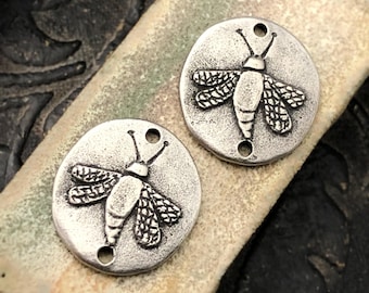 Bee Connectors, Aged Finish, Charms Metal, Handmade Jewelry Charms, Pewter Components, Handmade Crafting Jewelry Supplies, Artisan, DIY