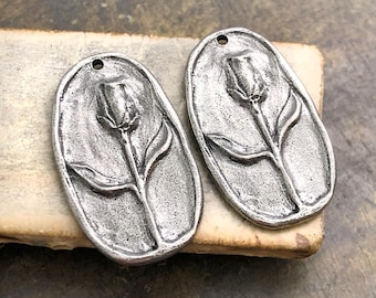 Flower Charms Polished, Handcrafted, Artisan, Handmade DIY Jewelry Making Components, Handcast Pewter, Silver Metal, Supplies