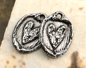 Handmade Heart Charms, Polished Pewter, Metal, Artisan Design, Handcrafted, Unique Jewelry Components for Earrings & Necklaces, Handcast