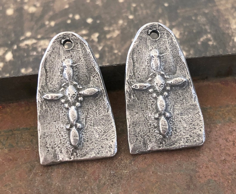 Handmade Cross Charms, Handcrafted Charms, Pewter Charms, Jewelry Making Charms, Earring Charms, Hand Cast Charms, Gothic image 2