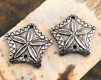Flower Connector Charms, Handmade, Metal, Polished Pewter, Artisan Design, Handcrafted, Unique Jewelry Components for Earrings & Necklaces