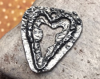 Polished Heart Pendant, 29mm, Artisan Handcrafted, Handmade Jewellery Making Components, Handcast Pewter, DIY, 226-PP