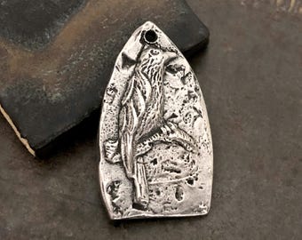 Pewter Bird Pendant, Handmade, for Necklace Making, Artisan Design Hand Crafted Jewelry Components, Animals, Nature