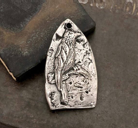 Pewter Bird Pendant, Handmade, for Necklace Making, Artisan Design Hand Crafted Jewelry Components, Animals, Nature