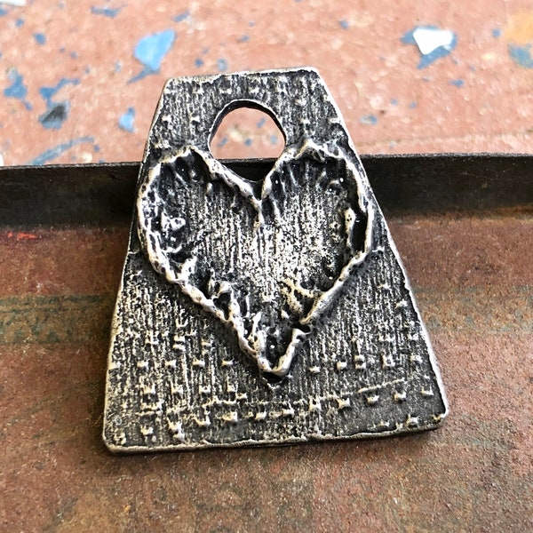 Artisan Rustic Heart Pendant for Necklaces, Handcrafted Jewelry Components, Handmade DIY Crafts Pieces, Unique Pewter Metal Design - 339-PD