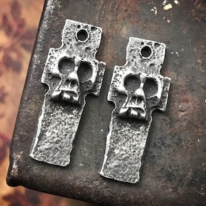 Skull Cross Charms, Handcrafted Jewelry Making Supplies, Pewter Metal Charm Components, DIY Crafting, Handmade Artisan Design 137-CD