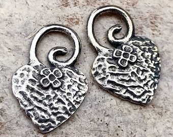 Artisan Heart Charms,Handcrafted Jewelry Making Components, DIY Crafting Charms, Hand Made Jewelry for Earrings Necklaces, Pewter - 202-CP