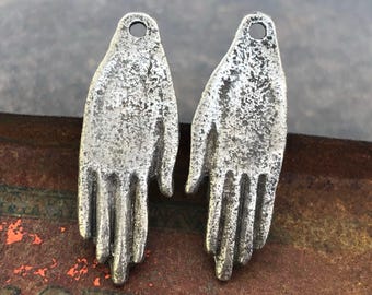 Hand Charms, Aged Finish, 30mm, Rustic, Handcrafted Jewelry Earring Charm Handmade Artisan DIY Crafts, Handcast Pewter Metal
