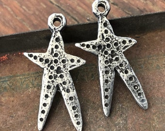Star Charms, Aged Finish, 25mm, Handcrafted Jewelry Charms, Pewter Components, Handmade Crafting Jewelry Supplies, DIY, Artisan, 169-CD