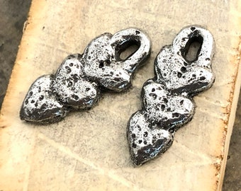 Hearts Charms, Handcrafted, Polished Pewter, Metal, Artisan Design, Handmade, Unique Jewelry Components for Earrings & Necklaces, Handcast