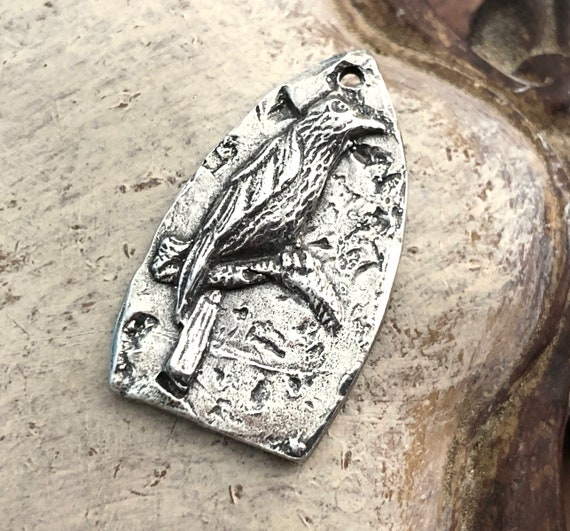 Polished Bird Pendant, Handmade Jewelry Making Components, Artisan Jewellery Design, Hand Cast Pewter, Antiqued Finish
