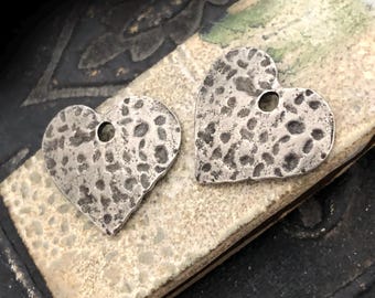 Heart Charms, Aged Finish, Textured, Handcrafted Jewelry Making Supplies, Artisan, Handmade Pewter Metal, DIY