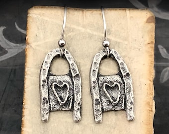 Heart Earrings Polished, Handcast Pewter, Minimalist, Dangle, Handmade, Artisan