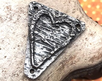 Artisan Heart Connector Pendant, Handcrafted DIY Craft Jewelry Making Statement Pieces, Unique Handmade Hand Cast Pewter Metal - 238-PP